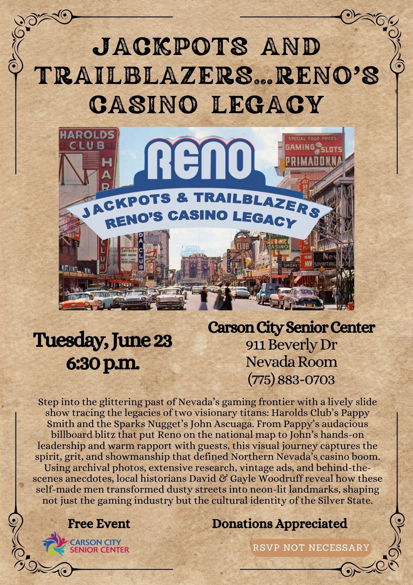 Living History (Evening): Jackpots and Trailblazers…Reno’s Casino Legacy